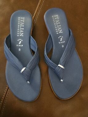 Italian Shoemakers Navy Blue Slide Sandals with Silver Accent